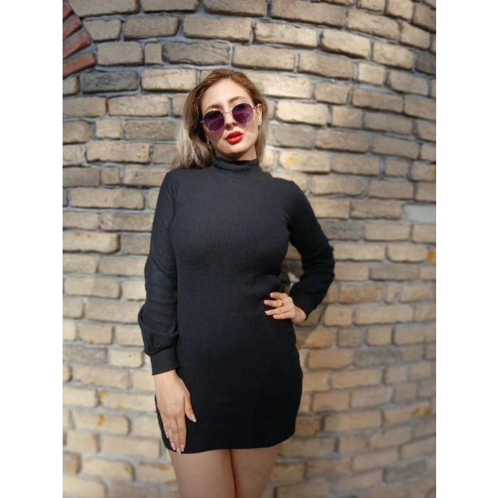 Kadın Uzun Kollu Balıkçı Yaka şardonlu Kaşkorse Elbise