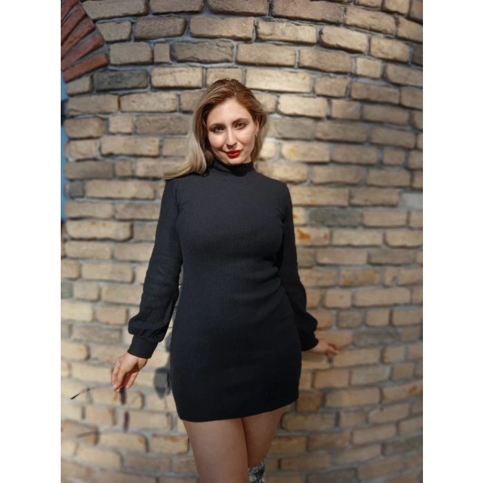 Kadın Uzun Kollu Balıkçı Yaka şardonlu Kaşkorse Elbise