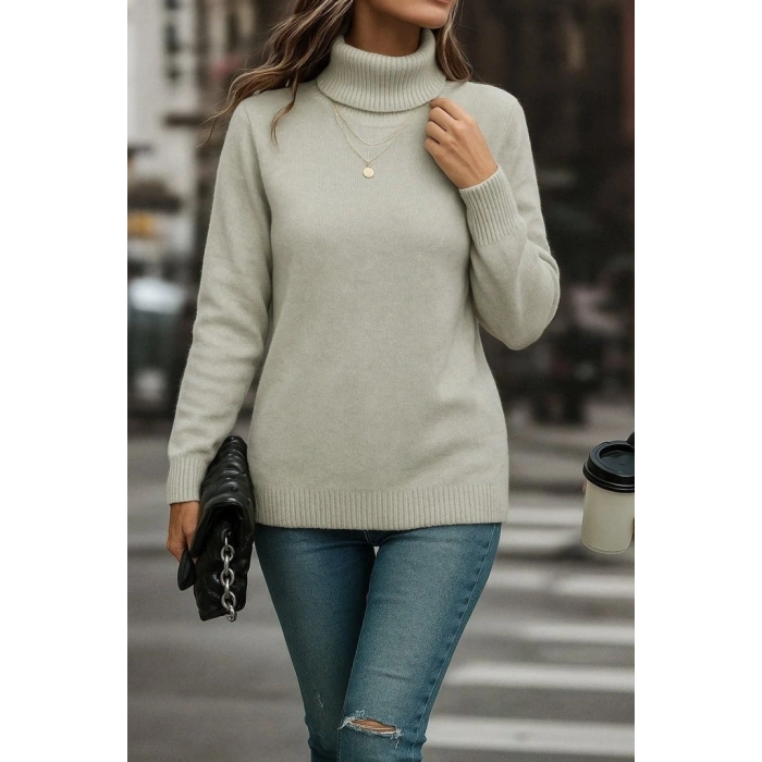 Kadın Uzun Kollu Balıkçı Yaka Triko Bluz