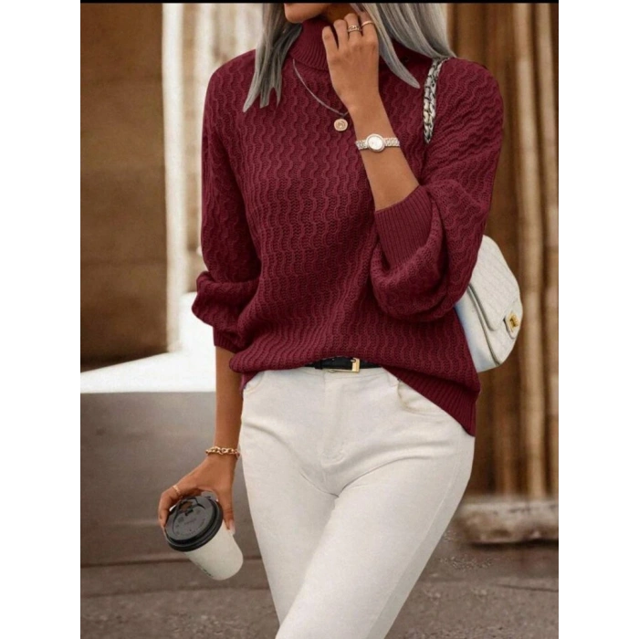 Kadın Uzun Kollu Balıkçı Yaka Triko Bluz