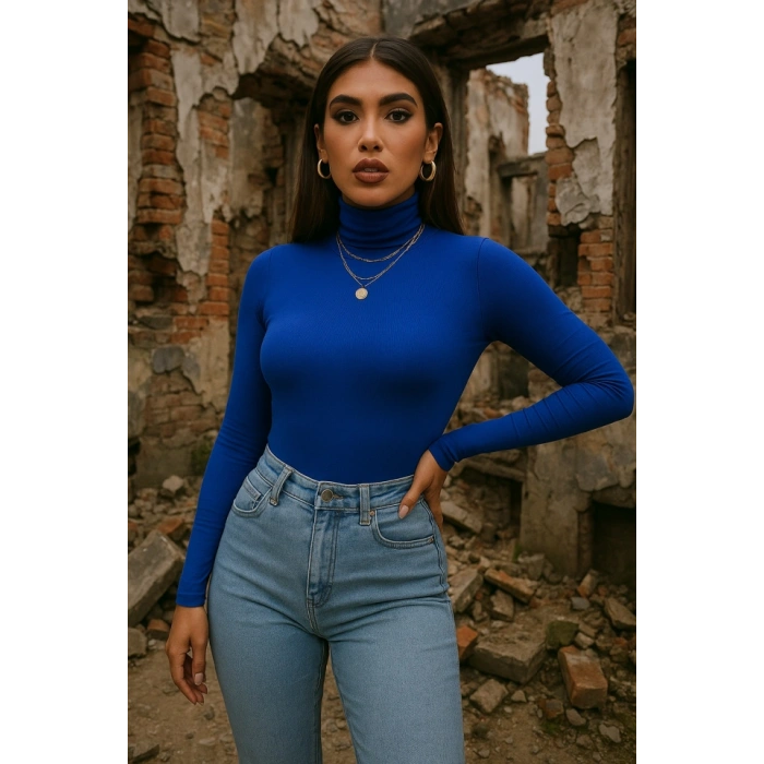 Kadın Uzun Kollu Balıkçı Yaka Viskon Bluz