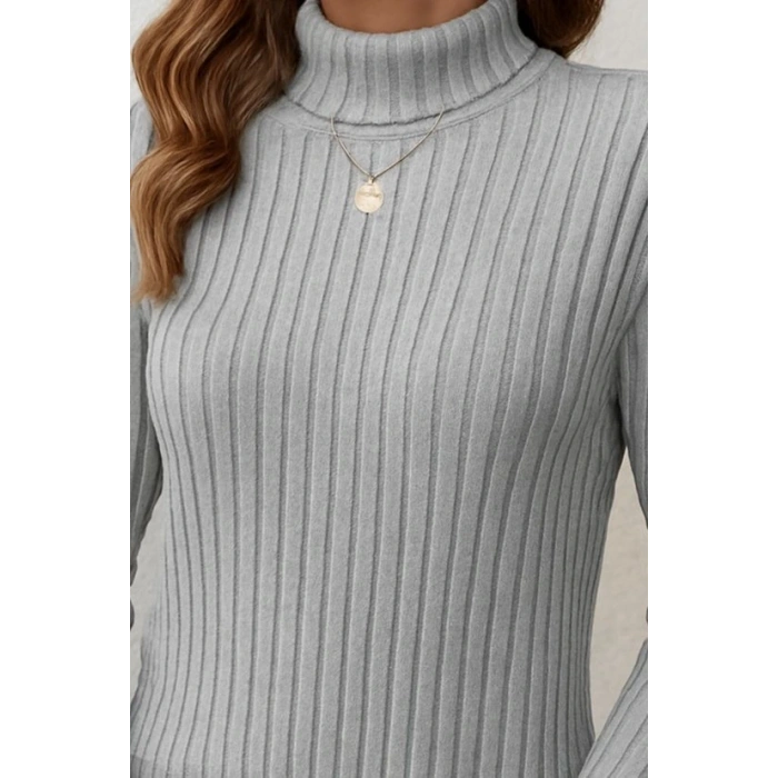 Kadın Uzun Kollu Balıkçı Yaka Yandan Yırtmaçlı şardonlu Kaşkorse Bluz