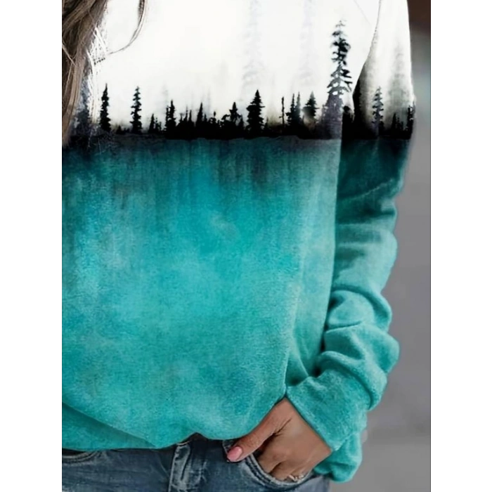 Kadın Uzun Kollu Baskılı şardonlu Dalgıç Bluz