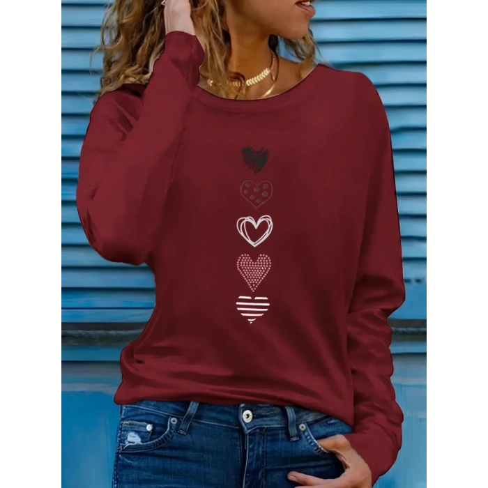 Kadın Uzun Kollu Bisiklet Yaka Desenli Viskon Bluz