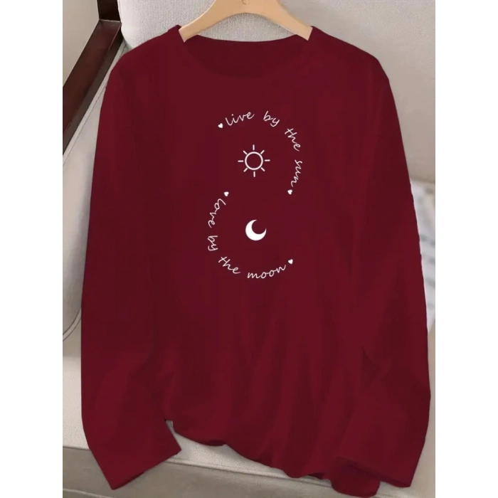 Kadın Uzun Kollu Bisiklet Yaka Desenli Viskon Bluz