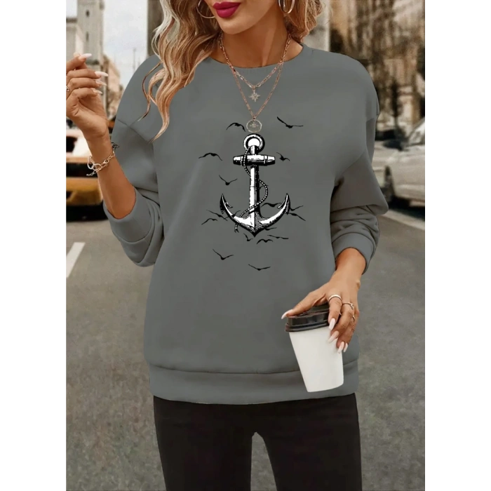 Kadın Uzun Kollu Bisiklet Yaka Desenli Viskon Iki Iplik Bluz