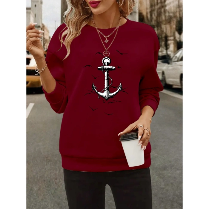 Kadın Uzun Kollu Bisiklet Yaka Desenli Viskon Iki Iplik Bluz