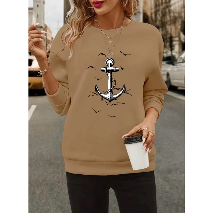 Kadın Uzun Kollu Bisiklet Yaka Desenli Viskon Iki Iplik Bluz