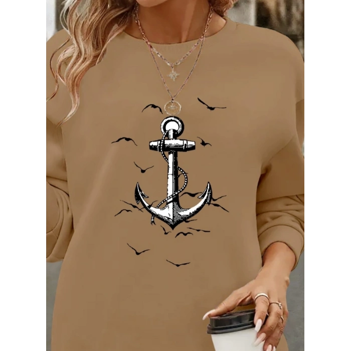 Kadın Uzun Kollu Bisiklet Yaka Desenli Viskon Iki Iplik Bluz