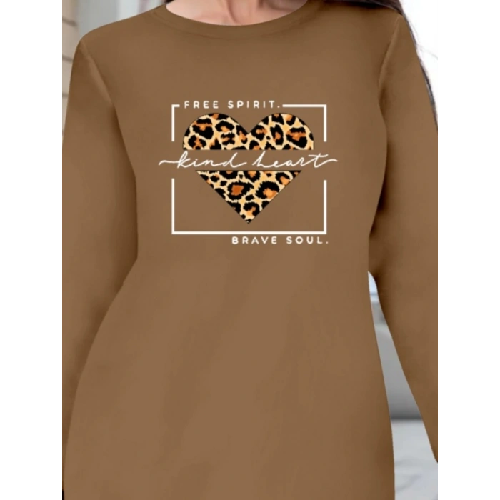 Kadın Uzun Kollu Bisiklet Yaka Desenli Viskon Iki Iplik Bluz