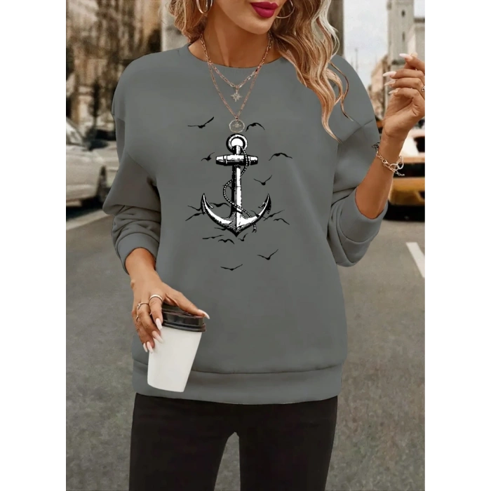 Kadın Uzun Kollu Bisiklet Yaka Desenli Viskon Iki Iplik Bluz