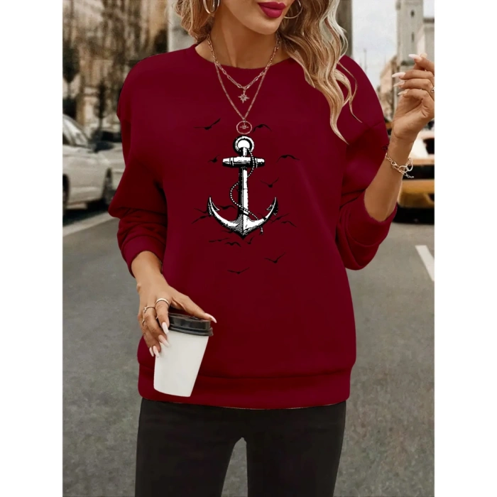 Kadın Uzun Kollu Bisiklet Yaka Desenli Viskon Iki Iplik Bluz