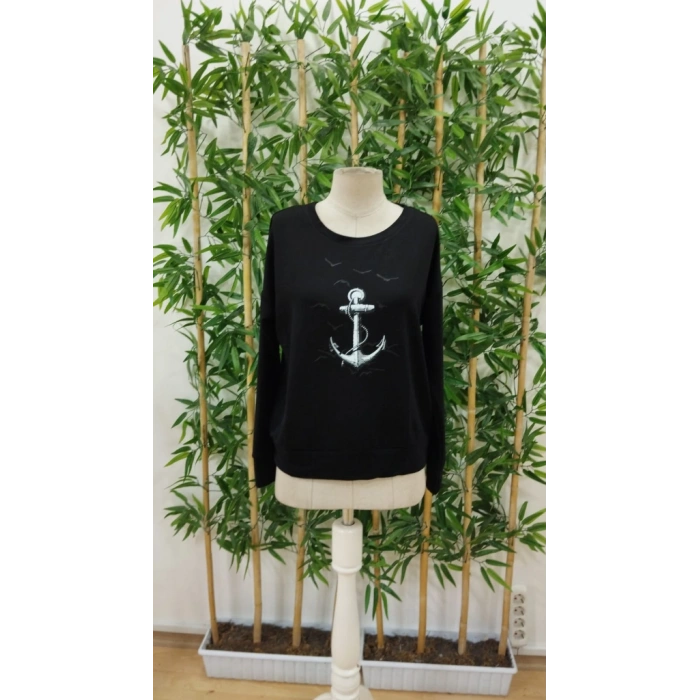 Kadın Uzun Kollu Bisiklet Yaka Desenli Viskon Iki Iplik Bluz