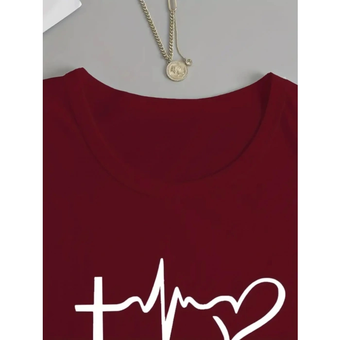 Kadın Uzun Kollu Bisiklet Yaka Desenli Vskon Bluz