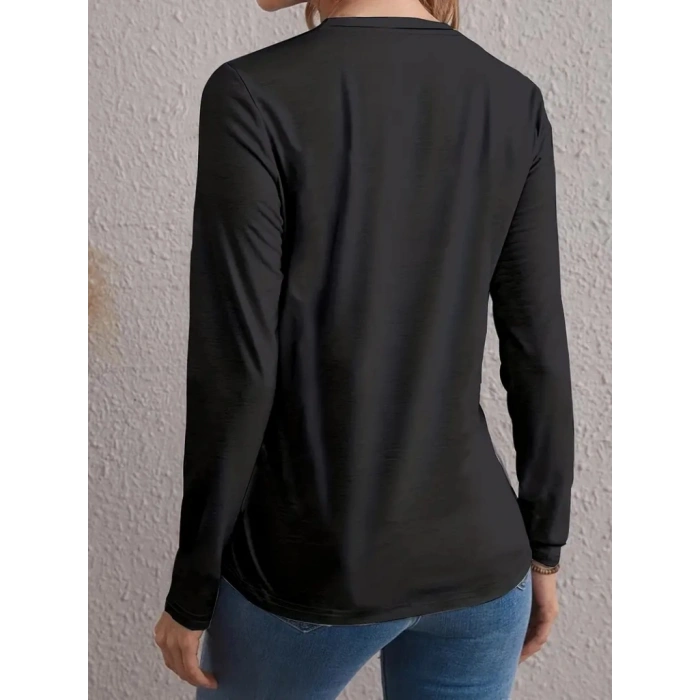 Kadın Uzun Kollu Bisiklet Yaka Kalp Desenli Bluz