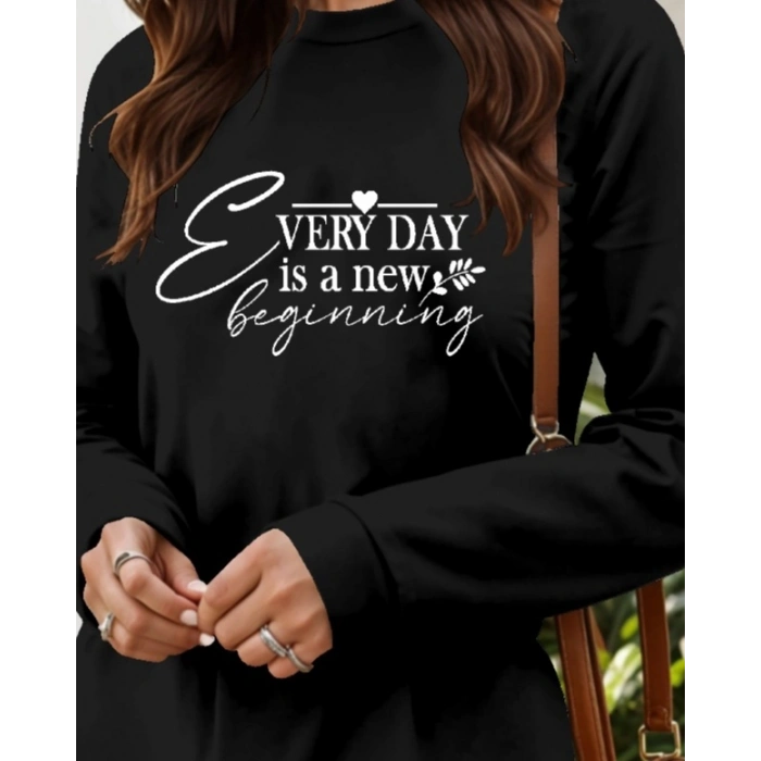 Kadın Uzun Kollu Bisiklet Yaka Kısa Viskon Iki Iplik Elbise