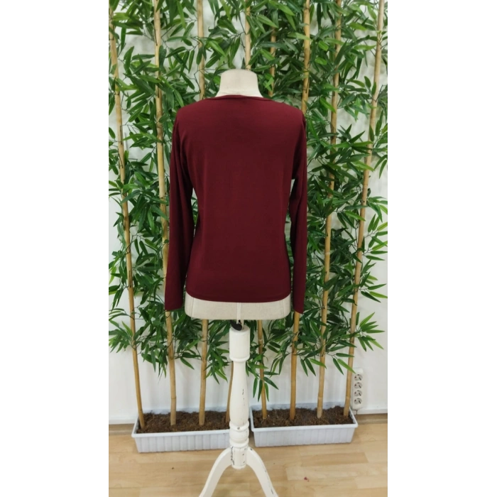 Kadın Uzun Kollu Bisiklet Yaka Köpek Resimli Viskon Bluz