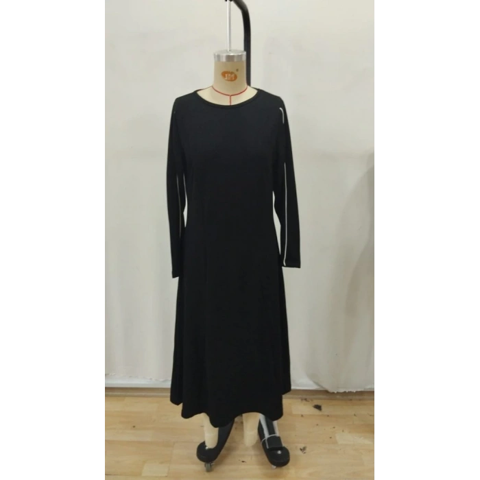 Kadın Uzun Kollu Bisiklet Yaka Midi Modal Elbise