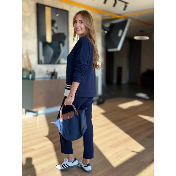 Kadın Uzun Kollu Bisiklet Yaka Ribana Detay weat Ve Pantolon Ikili Takım