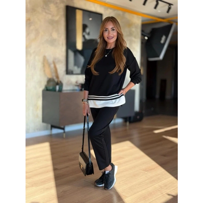 Kadın Uzun Kollu Bisiklet Yaka Ribana Detay weat Ve Pantolon Ikili Takım