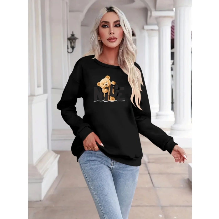 Kadın Uzun Kollu Bisiklet Yaka Viskon Iki Iplik Bluz