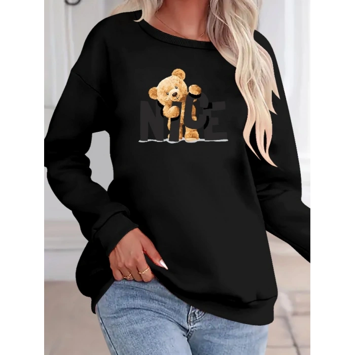 Kadın Uzun Kollu Bisiklet Yaka Viskon Iki Iplik Bluz