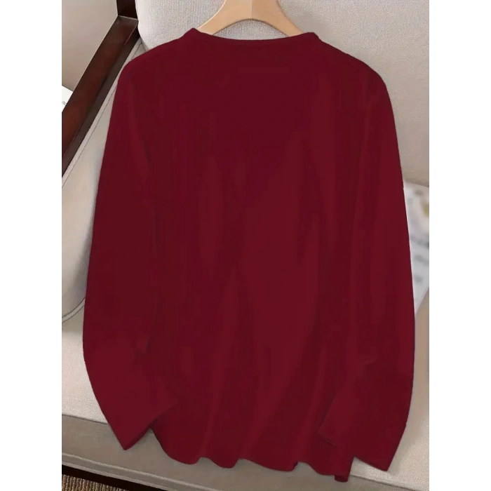 Kadın Uzun Kollu Bisiklet Yaka Yazı Baskılı Viskon Bluz