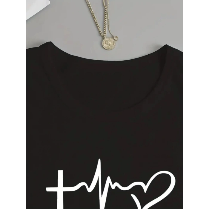 Kadın Uzun Kollu Bisiklet Yaka Yazı Baskılı Viskon Bluz