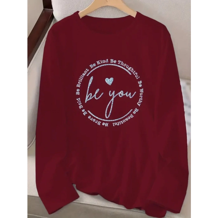 Kadın Uzun Kollu Bisiklet Yakabe Youdesenli Viskon Bluz