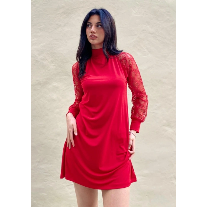 Kadın Uzun Kollu Damla Detaylı Sandy Mini Elbise