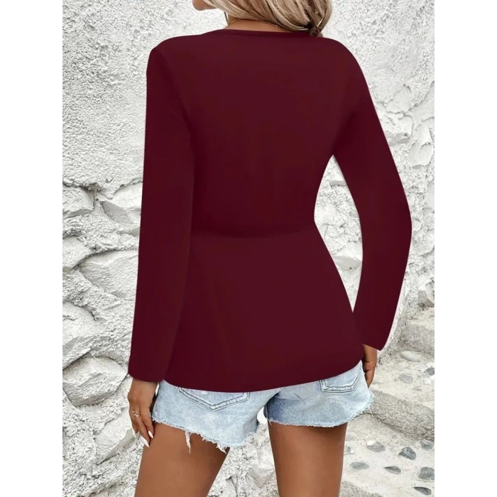 Kadın Uzun Kollu Dekolteli Sarmal Detaylı Viskon Bluz