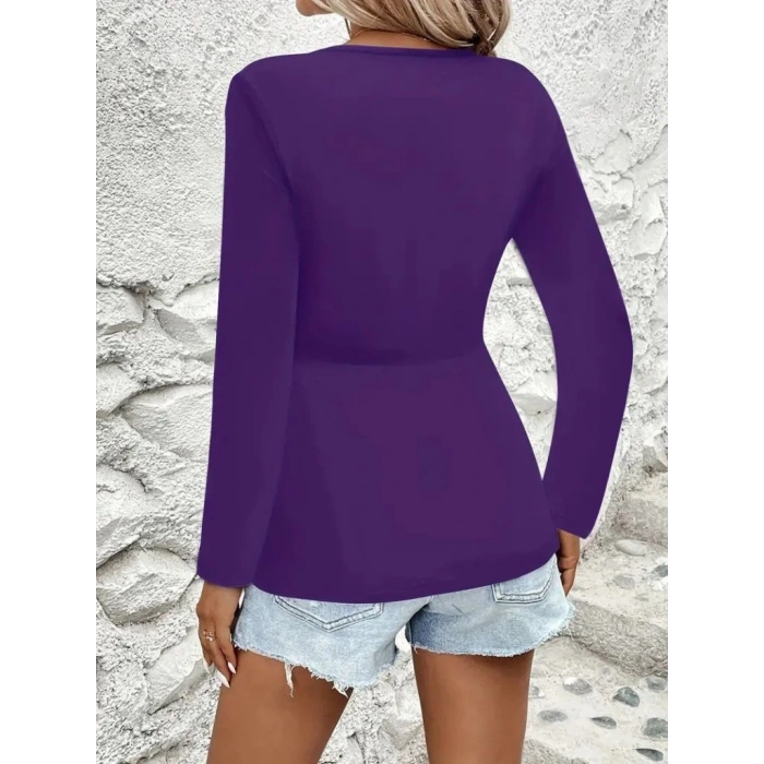 Kadın Uzun Kollu Dekolteli Sarmal Detaylı Viskon Bluz