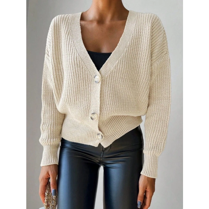 Kadın Uzun Kollu Düğme Detay Triko Bluz