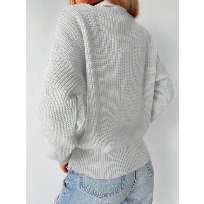 Kadın Uzun Kollu Düğme Detay Triko Bluz