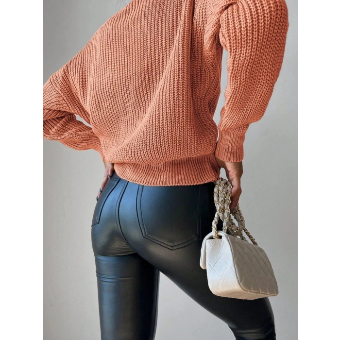 Kadın Uzun Kollu Düğme Detay Triko Bluz