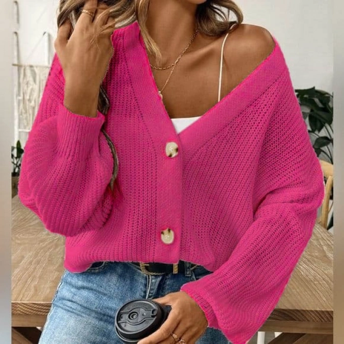 Kadın Uzun Kollu Düğme Detay Triko Bluz