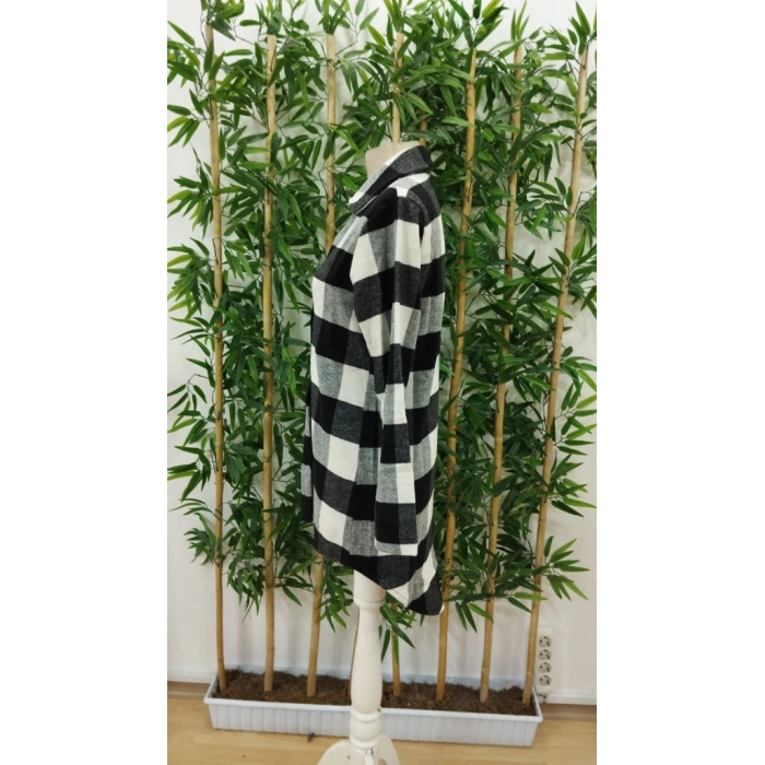 Kadın Uzun Kollu Ekoseli önden Düğmeli Dokuma Uzun Gömlek