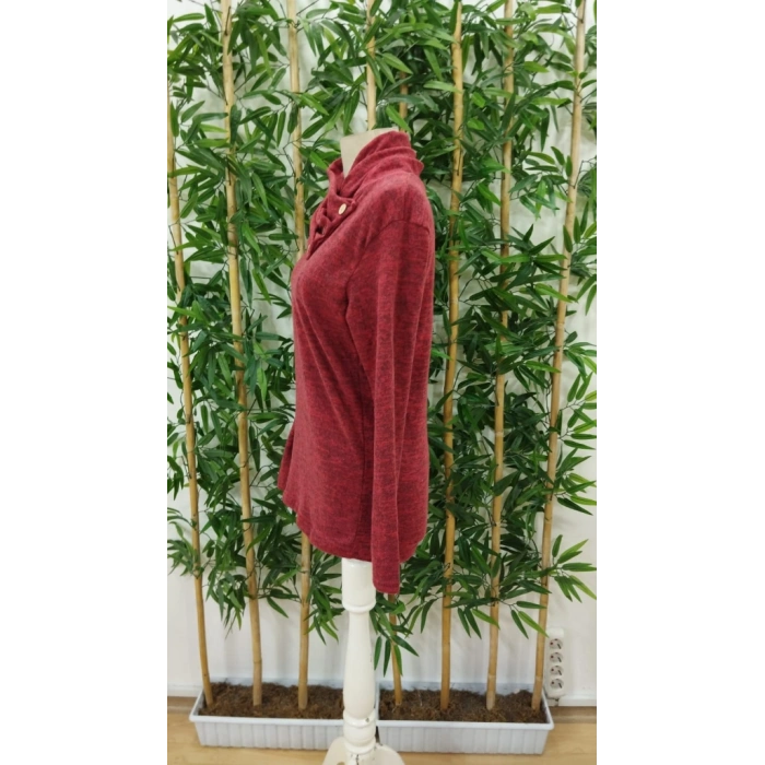 Kadın Uzun Kollu Kapişon Yaka Düğmeli Yumoş Bluz