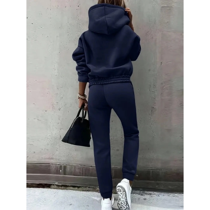 Kadın Uzun Kollu Kapşonlu Alt Ve üst Iki Iplik şardonlu Eşofman Takım