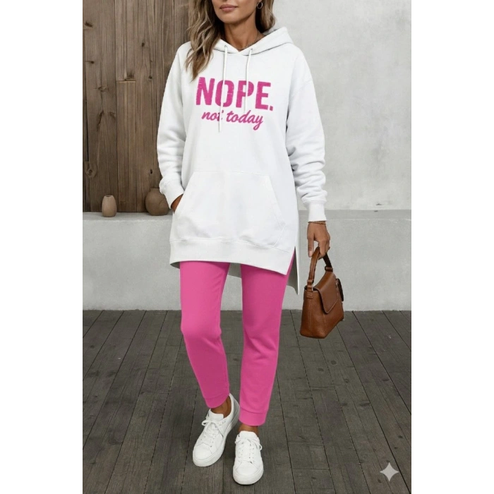 Kadın Uzun Kollu Kapşonlu Bağcıklı Viskon Iki Iplik Sweat