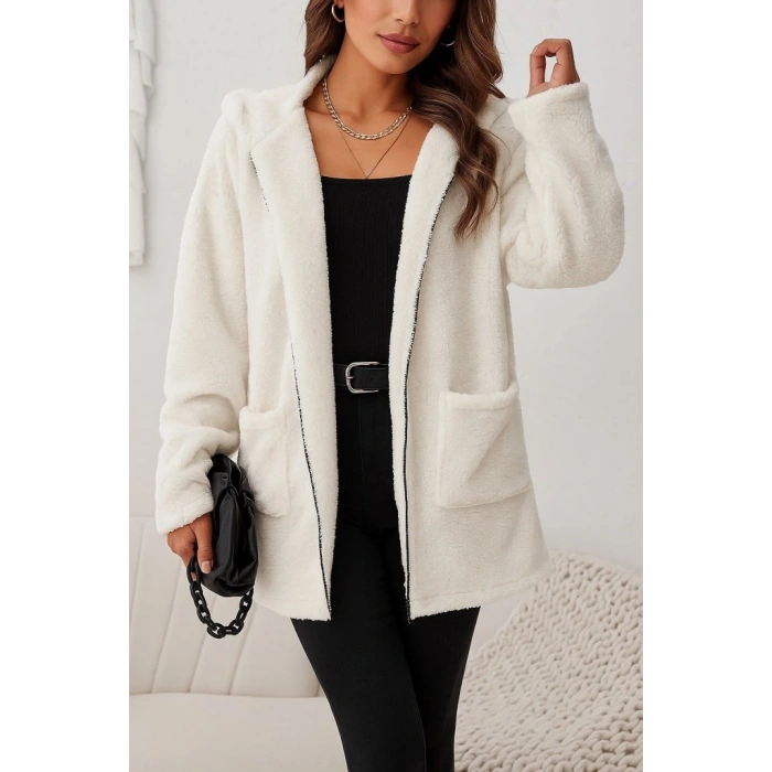 Kadın Uzun Kollu Kapşonlu önden Fermuarlı Cepli Welsoft Ceket