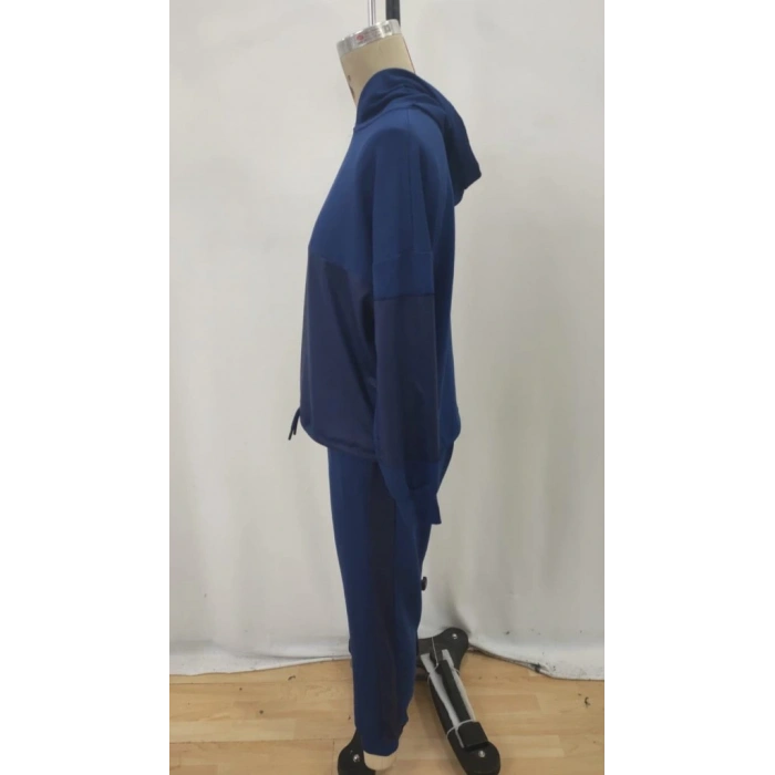 Kadın Uzun Kollu Kapşonlu Viskon Iki Iplik Bluz Ve Pantolon Ikili Takım