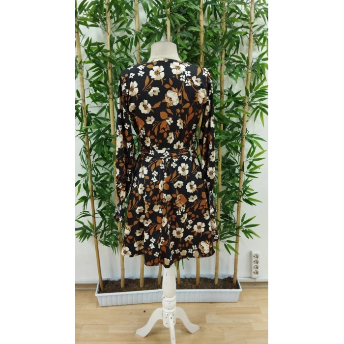 Kadın Uzun Kollu Kruvaze Yaka çiçek Desenli Dalgıç Elbise