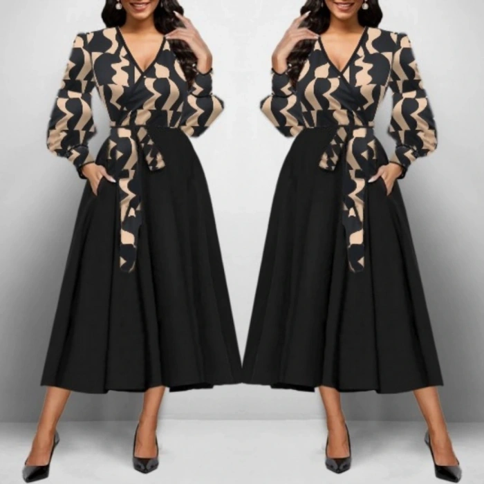 Kadın Uzun Kollu Kruvaze Yaka Dalgıç Krep Midi Boy Elbise