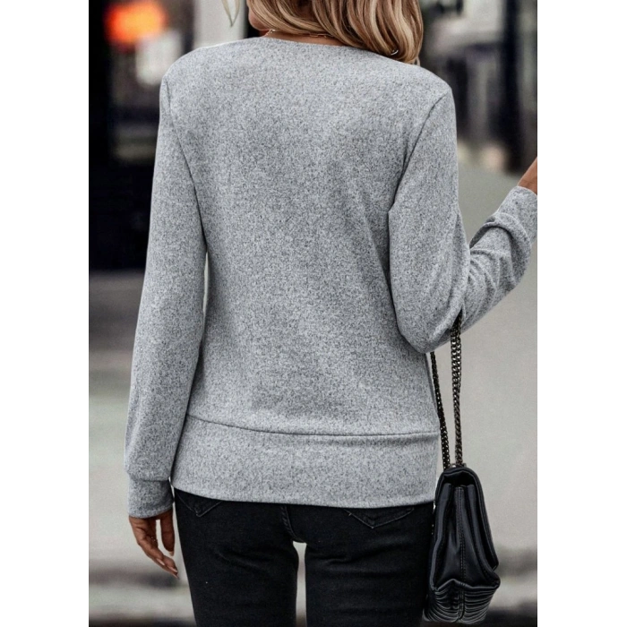 Kadın Uzun Kollu Kruvaze Yaka Kol Ve Etek Ucu Manşet Detay Yumoş Bluz