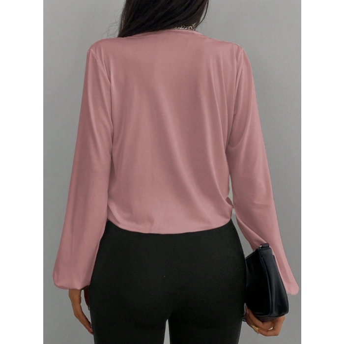 Kadın Uzun Kollu Kruvaze Yaka Sandy Bluz