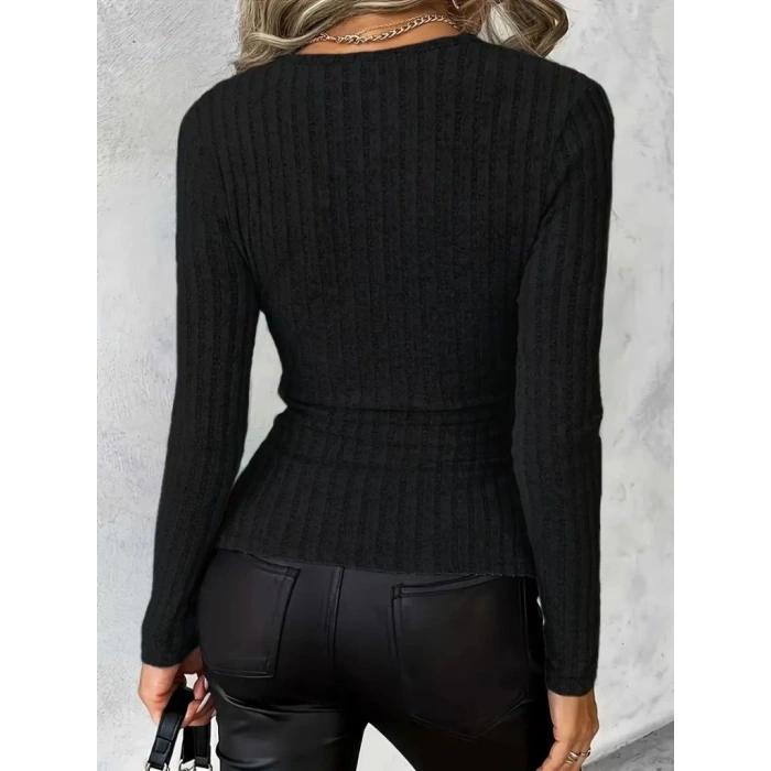 Kadın Uzun Kollu Kruvaze Yaka Yandan Düğme Detaylı şardonlu Kaşkorse Bluz