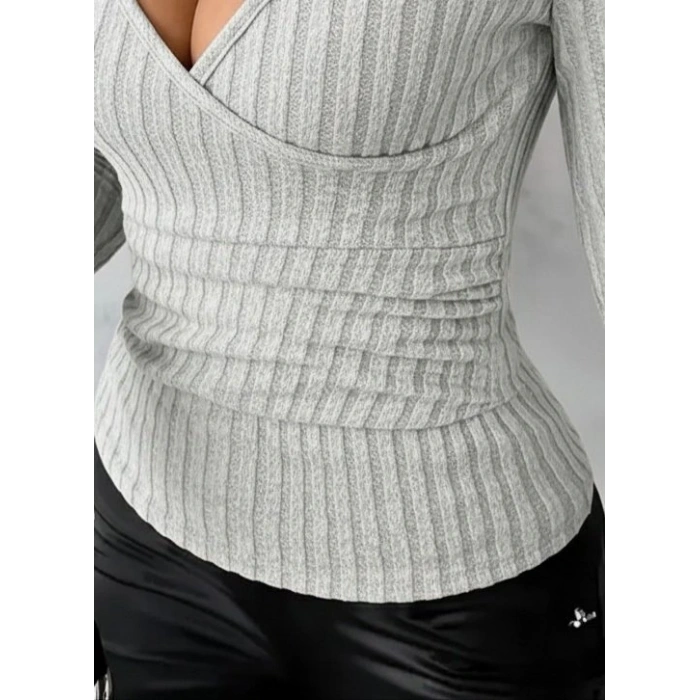 Kadın Uzun Kollu Kruvaze Yakalı Incili şardonlu Kaşkorse Bluz