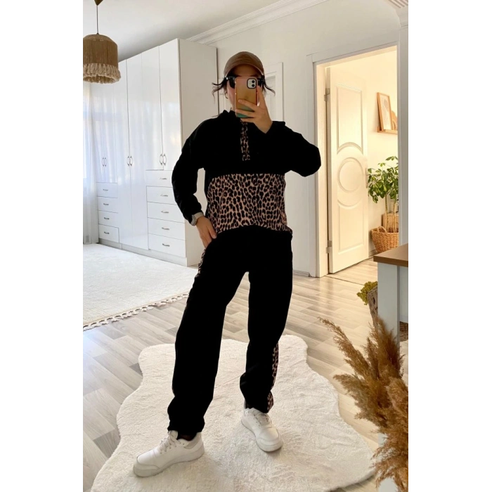 Kadın Uzun Kollu eopar Detay weat Ve Yanı eopar şerit Detay Pantolon Ikili Takım