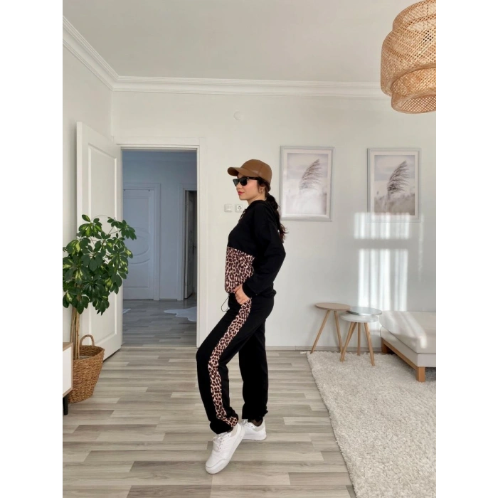 Kadın Uzun Kollu eopar Detay weat Ve Yanı eopar şerit Detay Pantolon Ikili Takım